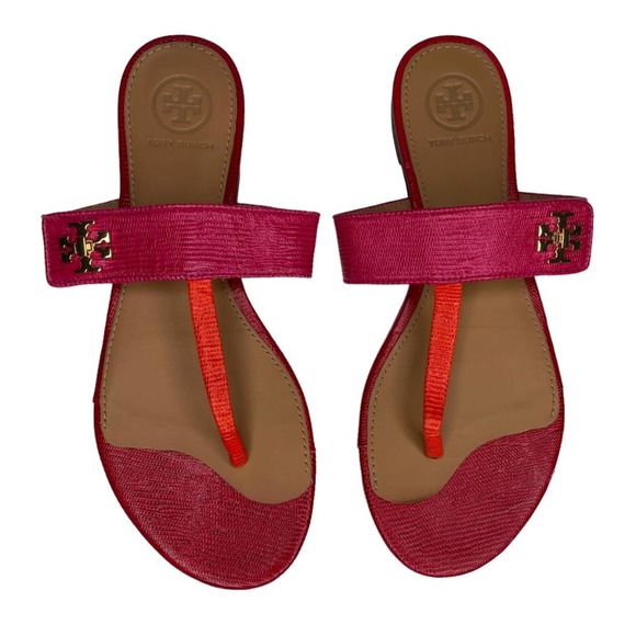 Tory Burch Kira Thong Sandals Embossed Leather Colorblock Flip Flops Size 6 - Picture 2 of 10